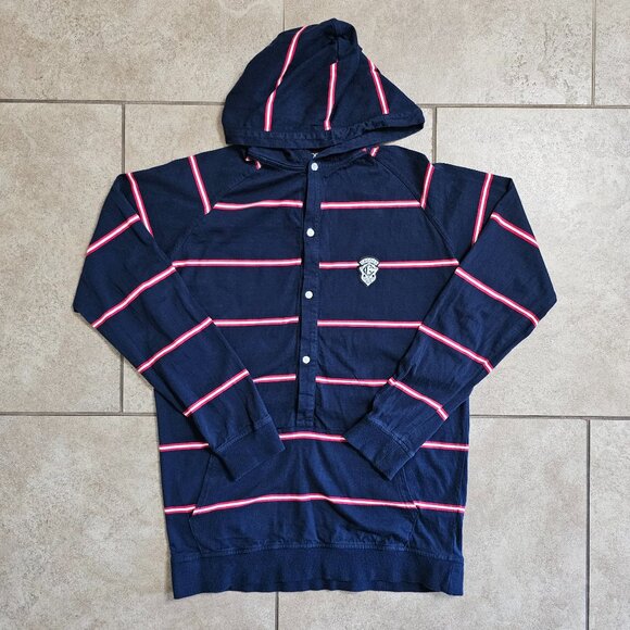 Crooks & Castle Pullover‎ Sweatshirt Large Blue Long Sleeve Quarter Button Up - Picture 1 of 8